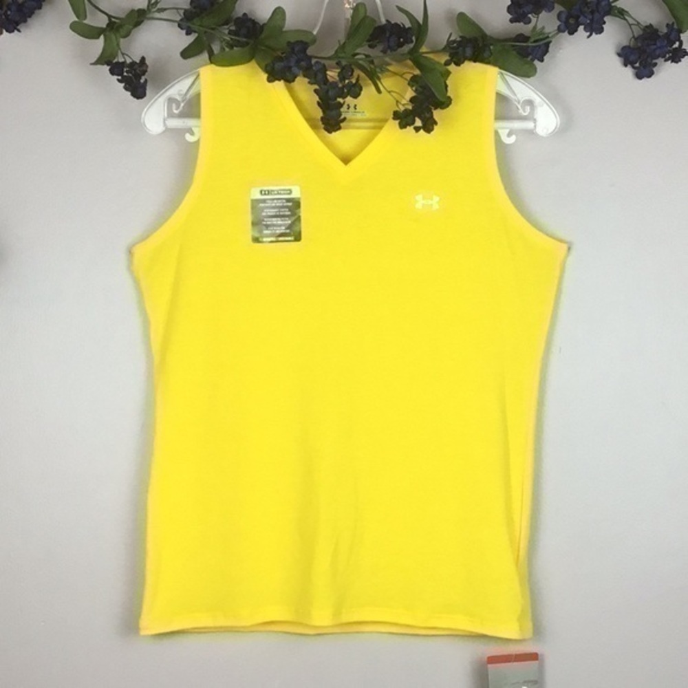 NWT UNDER ARMOUR Heat Gear Sleeveless Yellow V Neck Tank Top Small
